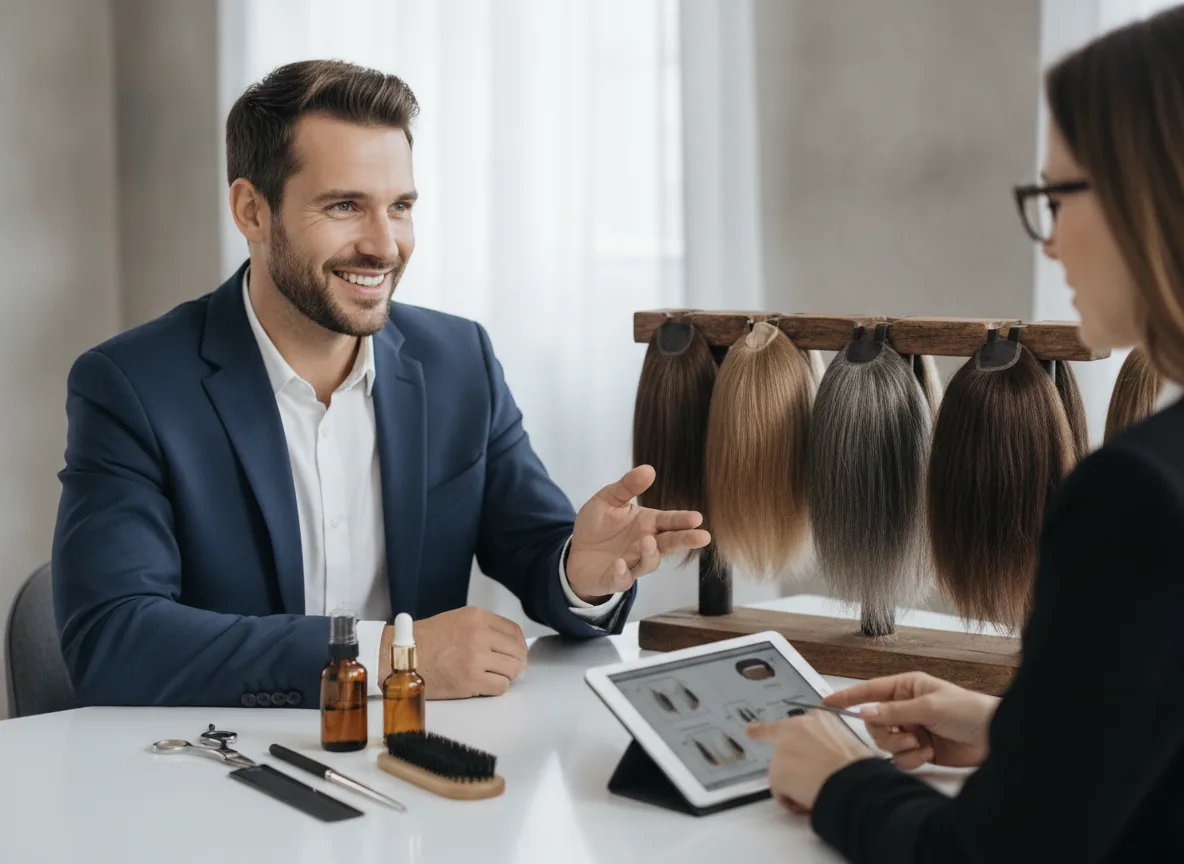 Real photo of a confident man consulting hair