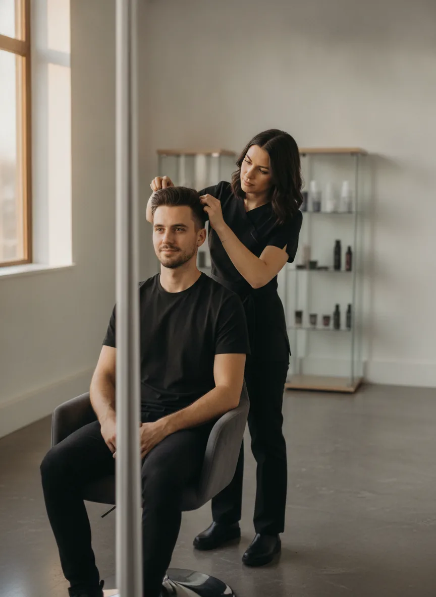 Professional real photo of a man getting a